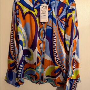 Zara Multicolor Swirl Print Button-Front Shirt